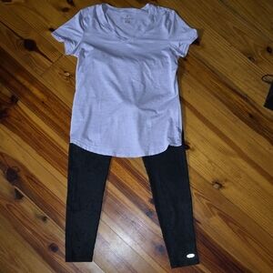 Danskin Lilac V-Neck Tee With Champion Duo Dry Black Print Pants